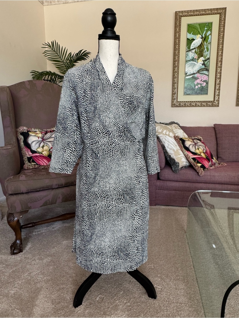 J. McLaughlin Black and White Dot-Print Midi Dress